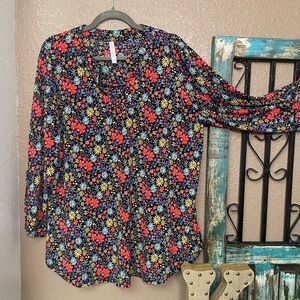 Floral Print Blouse - Black and Red